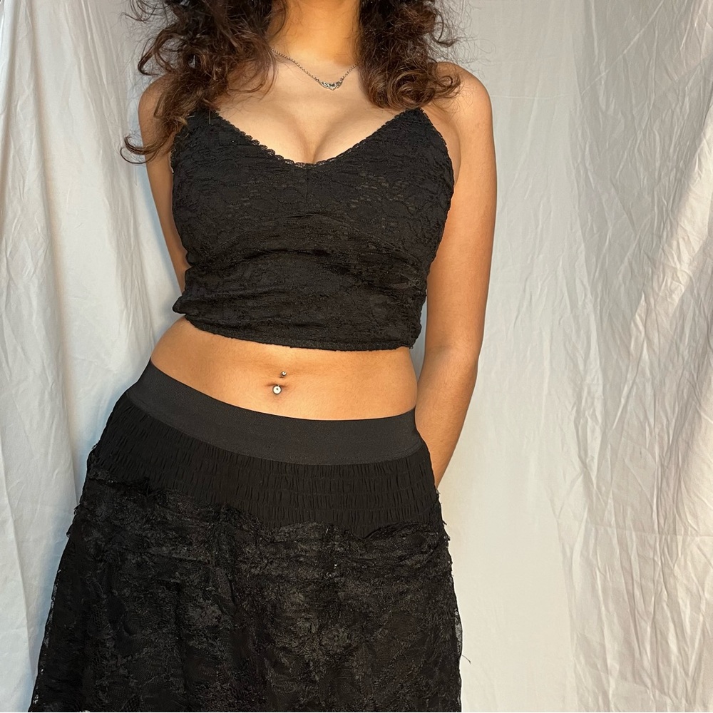 Black lace crop top